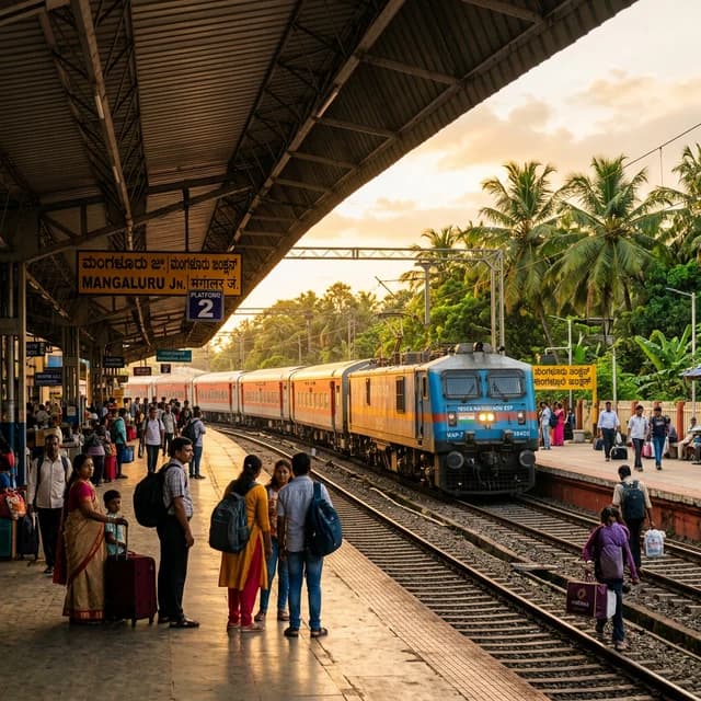 Train arriving at a railway station near Udupi Karnataka
